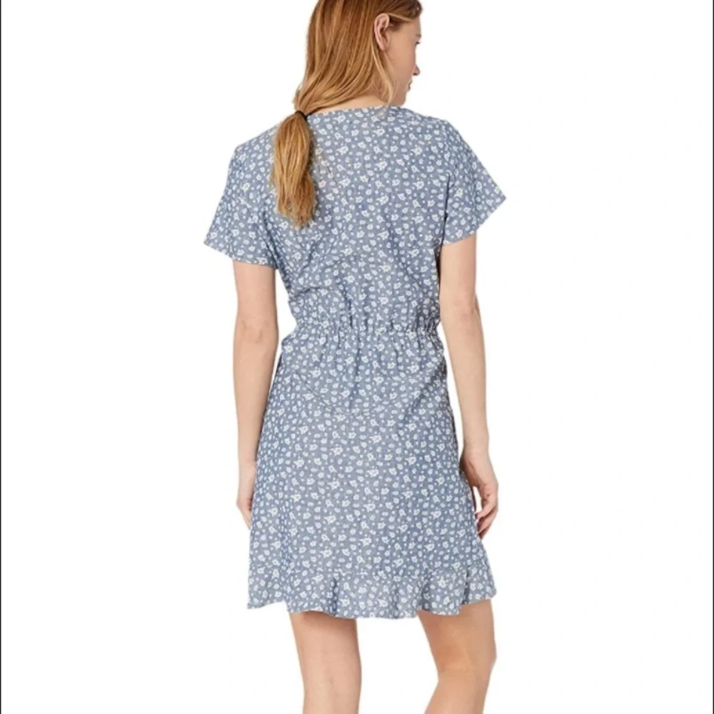 J. Crew Mercantile Floral Chambray Faux Wrap Dress